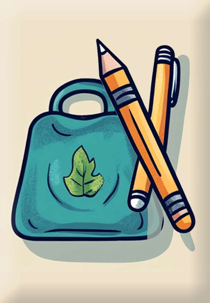 家事と学業のエコバックとえんぴつ